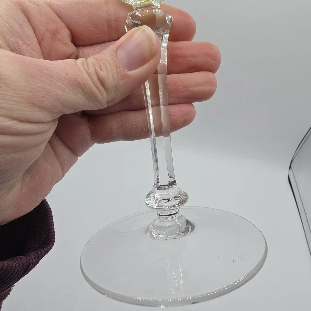 Vtg Crystal Wine Goblet Glass Green Cut‎ Glass Unknown Maker